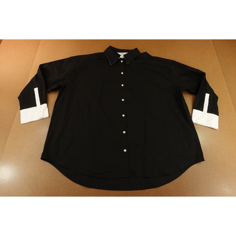 Studio Utold Womens Size 20/22 Oversized Black White Accent Button Front Top NWT
